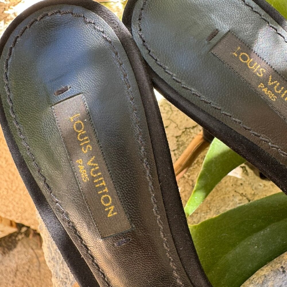 Louis Vuitton Black Suede Cross Strap Slides Sandals Size 35 1/2 - Picture 14 of 15